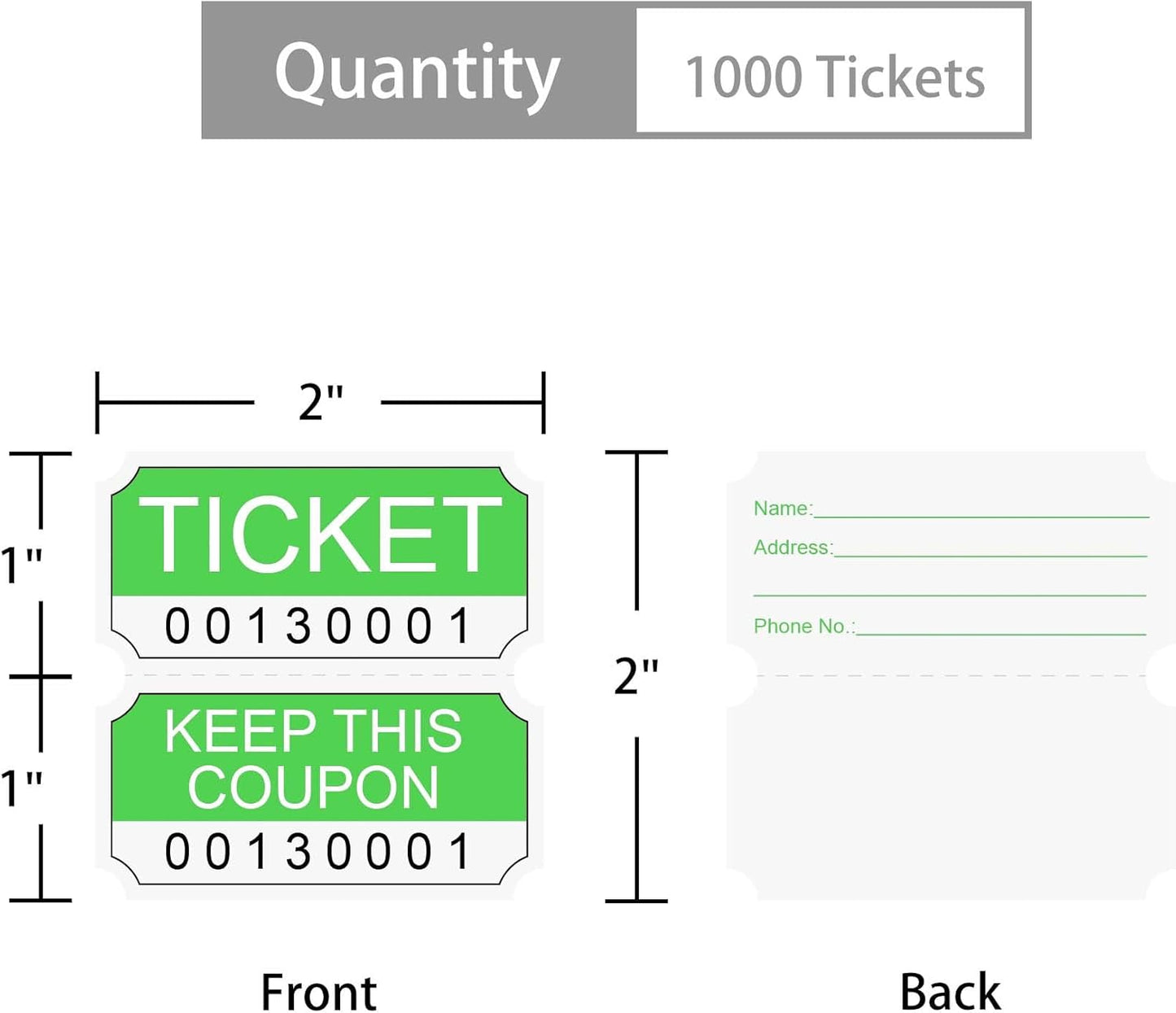 ESSENTIAL 1000 Green Double RaffleTickets Roll, Raffle Tickets Printable for Leisure, Movie Watching, Entertainment