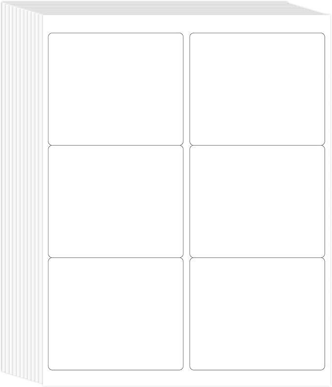 L LIKED 3-1/3" x 4" Printable White Sticker Labels, 300 Labels for Laser/Inkjet Printing - Matte (300 Labels, 50 Sheets)