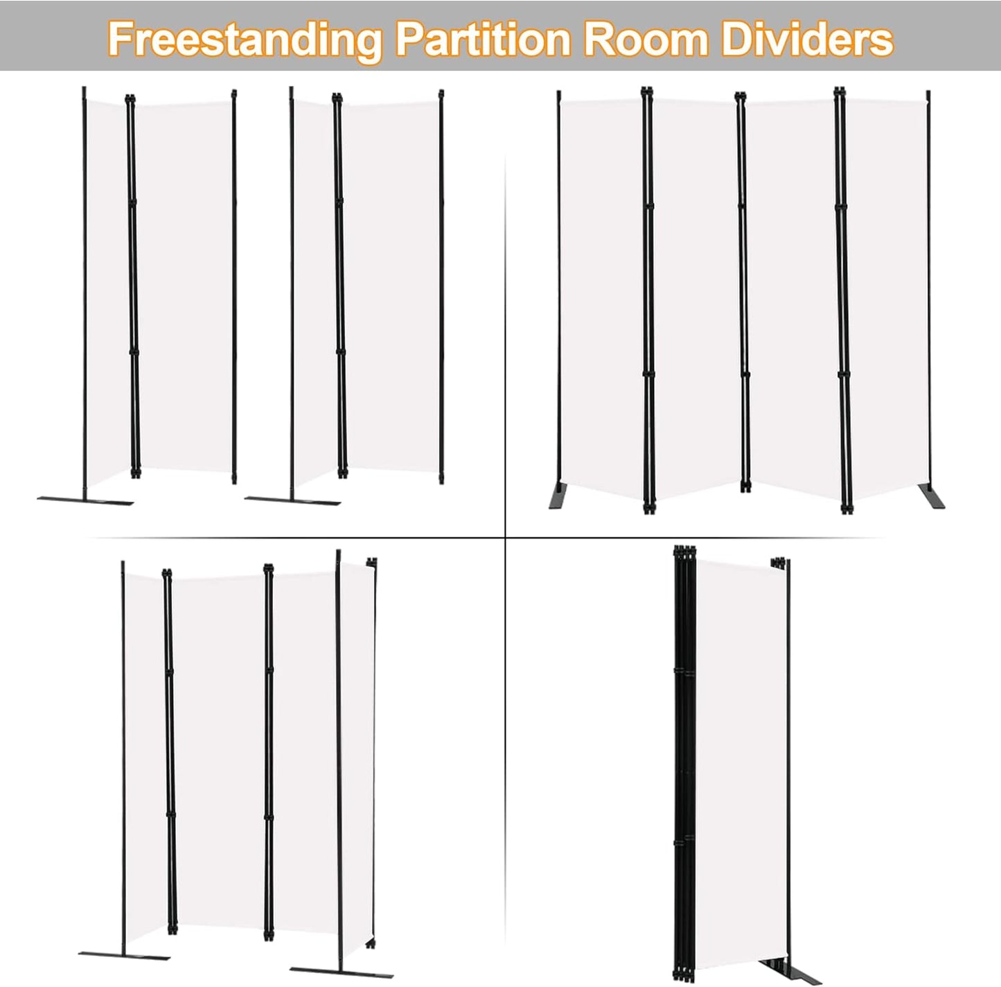 MAYOLIAH 4 Panel Room Divider Screen 6Ft Tall Foldable Privacy Dividers Indoor Wall Partition Room Separator White
