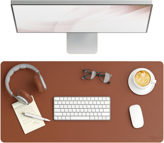 Smead Desk Pad, Vegan Leather Desk Mat with Non-Slip Faux Suede Backing, Perfect Desk Organizer for Office Decor, 31.5” x 15.7” Medium, Saddle (64832)