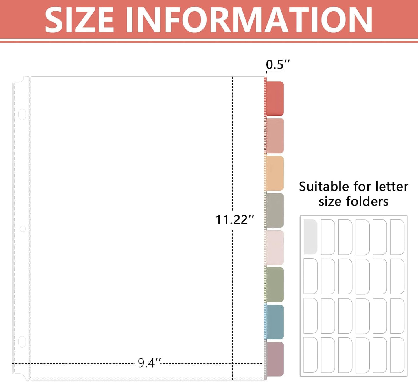 8 Set of 64 Pack Clear Binder Sheet Protectors for 3 Ring Binder Plastic Page Protector with 8 Tabs,Insertable Index Page Divider 8.5x11 Inch(Vintage)