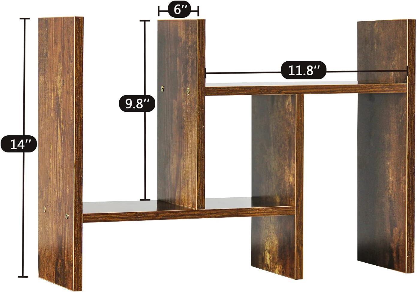 J.M.Deco Desktop Organizers and Storage for Office, Adjustable Desktop Organizer Shelf Double H Display, True Natural Stand Shelf, Desktop Shelf Organizer Natural Wood Tone