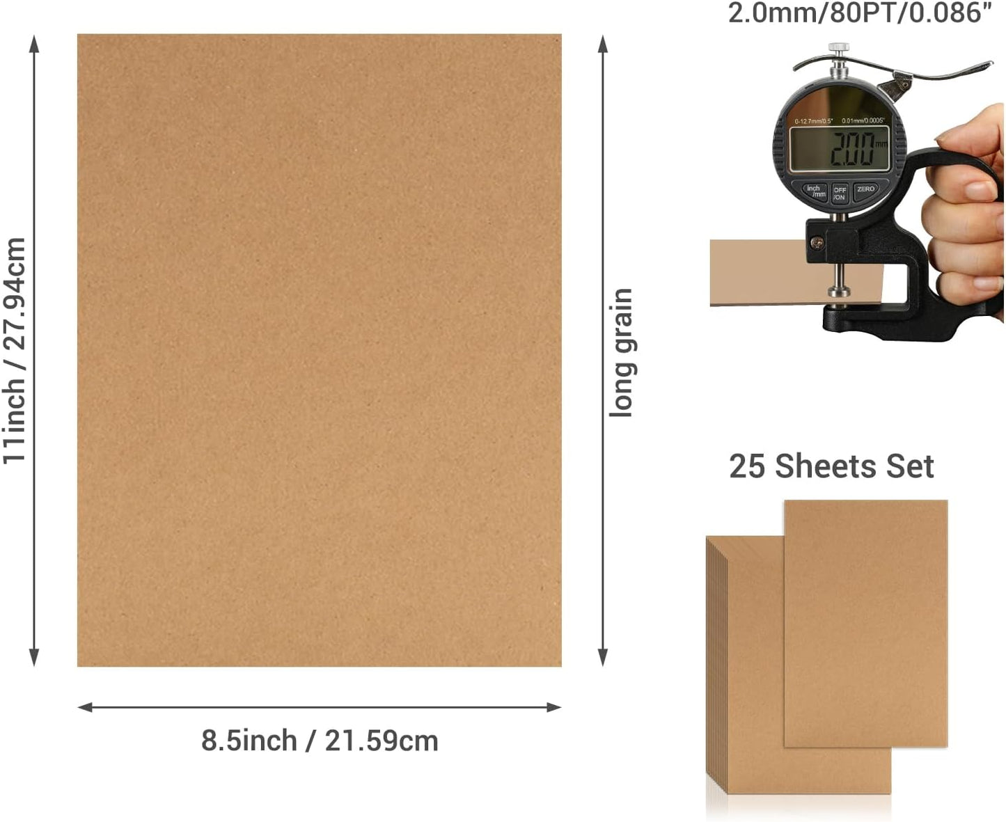 25 Pcs Book Board, Binder Board, Cover Board, Heavy Duty Chipboard for Book Binding, DIY Cardboard (Brown, 8.5 x 11 Inch 80PT)