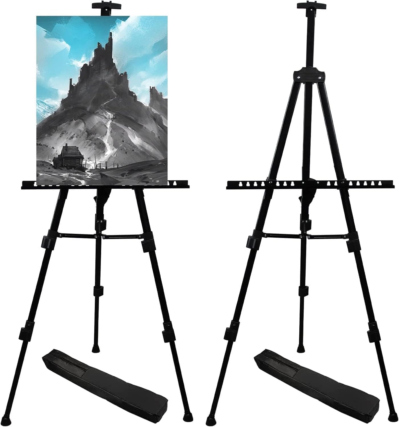 RRFTOK Art Painting Display Easel Stand, 72Inches Metal Portable Adjustable Easels for Painting Canvases Height from 22-72”for Table-Top/Floor Paint and Displaying,Black 2-Pack.