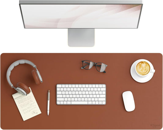 Smead Desk Pad, Vegan Leather Desk Mat with Non-Slip Faux Suede Backing, Perfect Desk Organizer for Office Decor, 36” x 17” Large, Saddle (64827)