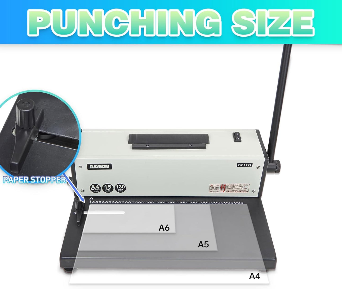 Rayson PD-1501 Coil Binding Machine with Electric Coil Inserter - Professionally Bind Presentations Documents, 4:1 Pitch with 46 Round Holes Spiral Binder