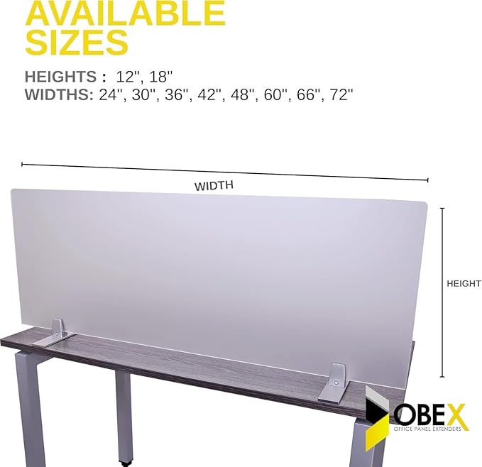 OBEX Acrylic Free Standing Screen, Divider for Desk Privacy Home & Office Partitions for Table Top Workstation, Portable Cubicle Panel for Work, 12" x 66", Frosted