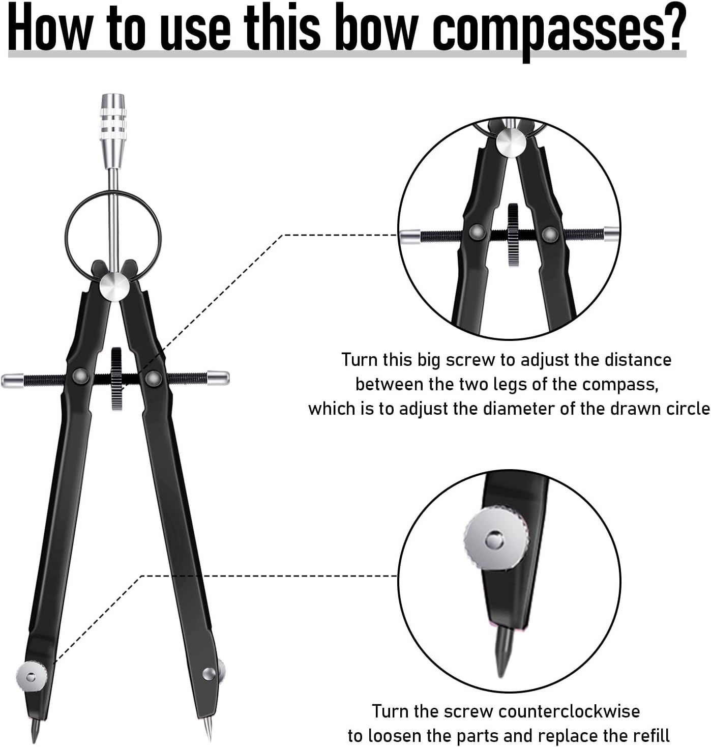 EBOOT Student Geometry Math Set, Drawing Compass and 6 Inch Clear Swing Arm Protractors 180 Degree Math Protractor (Black and Black)