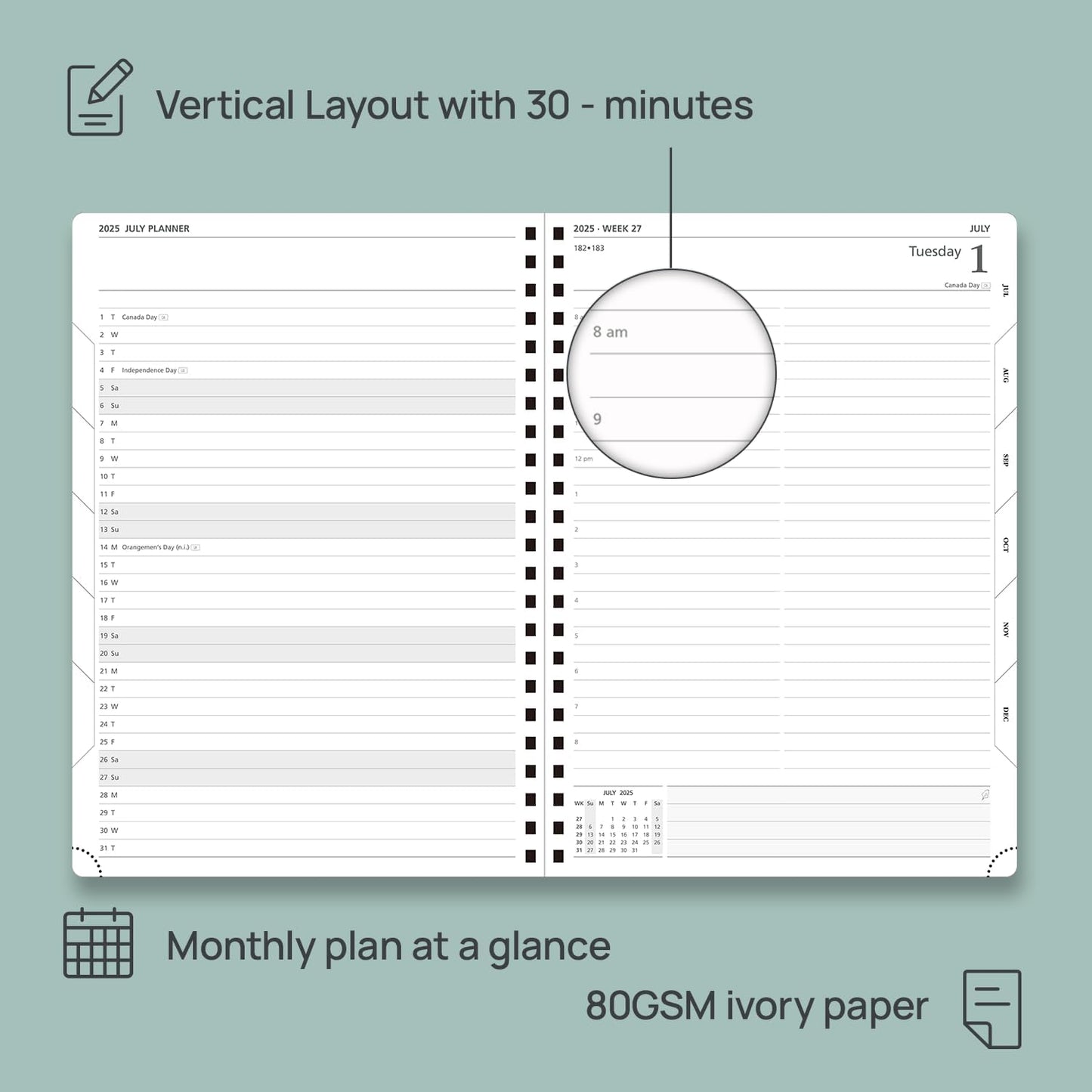 POPRUN Academic Daily Planner 2025-2026 One Page A Day - [A4 Large Size 8.25" x 12" - Spiral Hard Cover], Appointment Book (July 2025 - June 2026) with Monthly Calendar - Violet