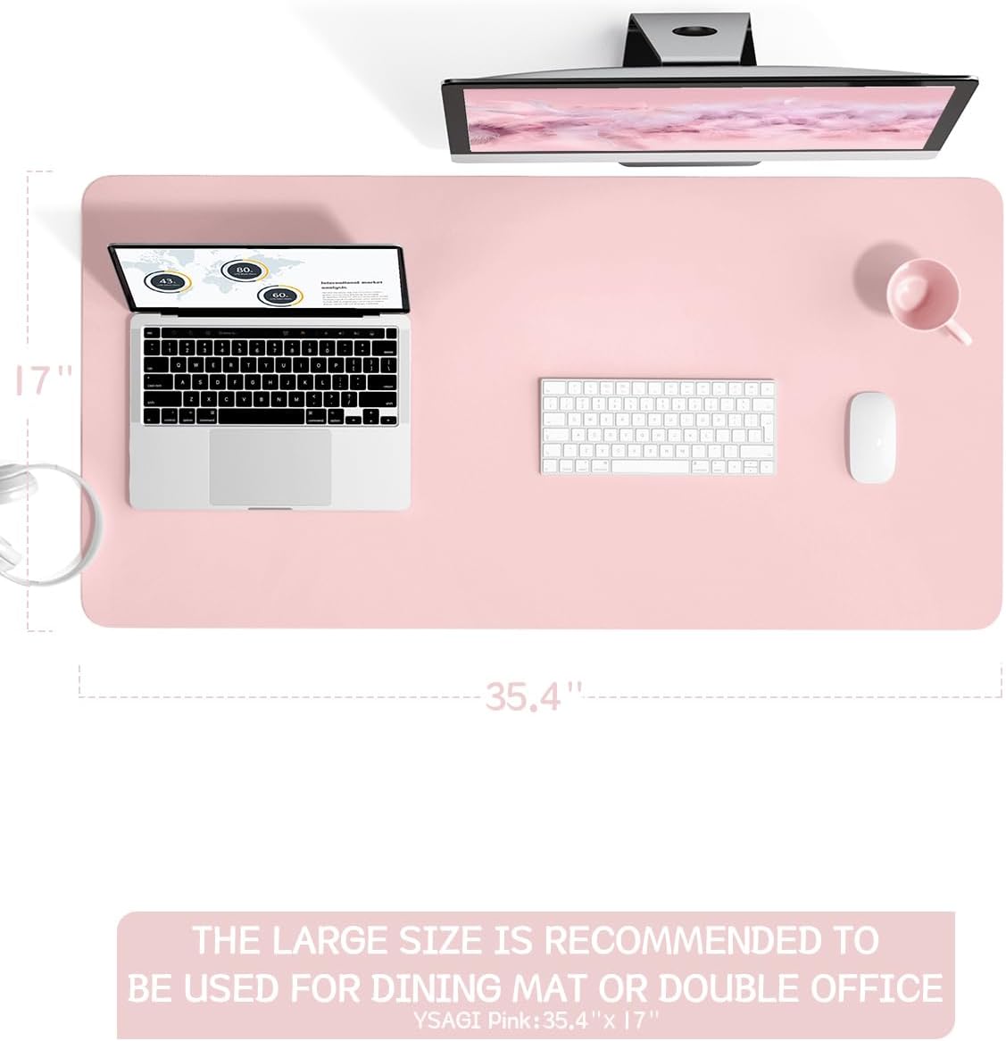 Writing Desk Pad Protector, YSAGi Anti-Slip Thin Mousepad for Computers,Office Desk Accessories Laptop Waterproof Desk Protector for Office Decor and Home (Pink, 35.4" x 17")