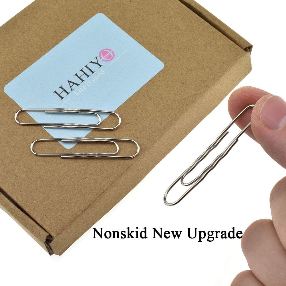 HAHIYO Paperclips Nonskid New Upgrade No Paper Scratch Large 2” Length Paper Clips with Curve Non Skid Heavy Duty Tight Grip Thick Rust Proof Reusable Metal Bright Silver for Home Office 90 Pack