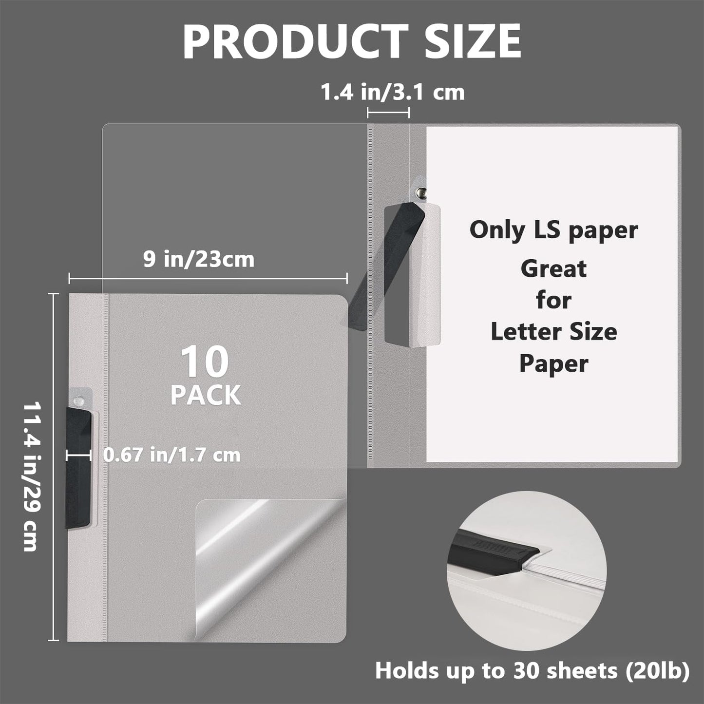 TOTiyea 10 Pack Clear Report Covers with Swing Clip, File Folder with Swing Clip, 30 Sheets Capacity, Slide Locking Report Covers, Letter Size, Clear