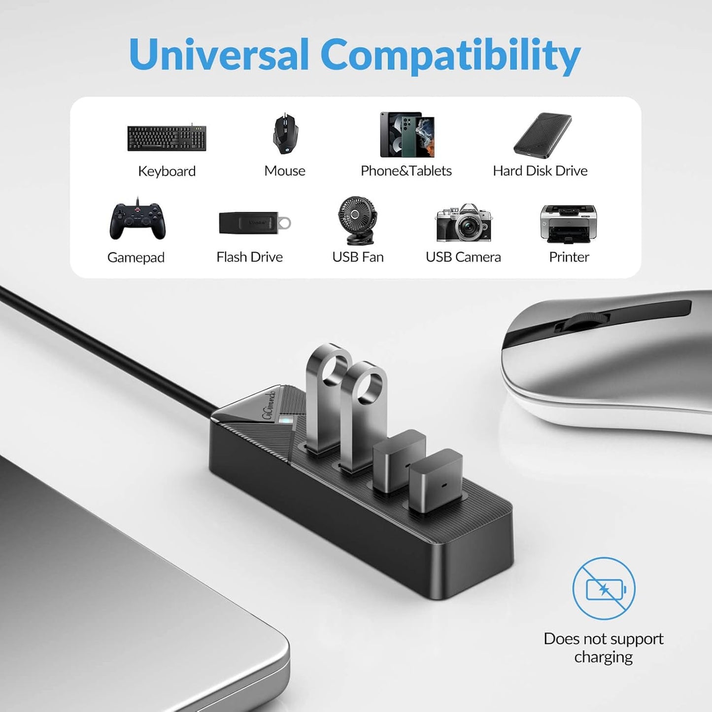 PG4U-U3 4-Port USB 3.0 Hub - 0.15M Cable, 5Gbps High-Speed Data Transfer, Multi USB Port Expander for Windows/Mac/Linux, USB Splitter for PC, Laptop, Mac/MacBook Air/Pro - Black