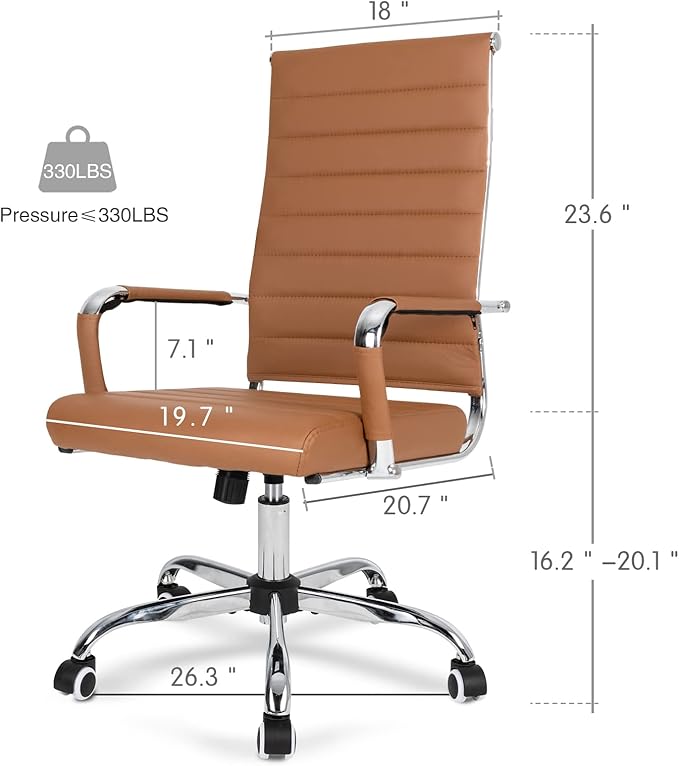 Home Office Chair Ribbed, Modern Leather Conference Room Chairs, High Back Executive Computer Chair, Ergonomic Office Desk Chair, Adjustable Swivel Chair with Arms (Brown)