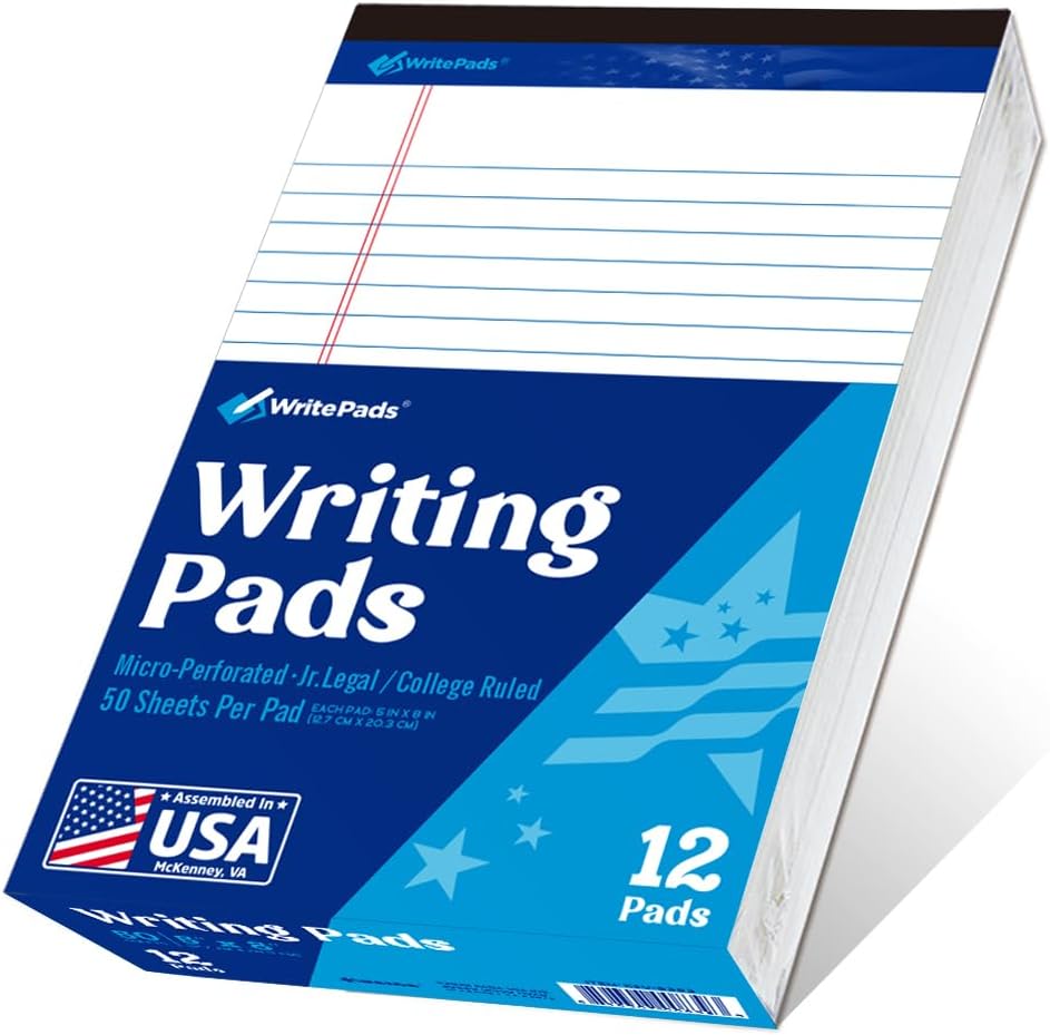 5"x8" Legal Pads,College Ruled,White Paper,12 Pack,50 Sheets Per Writing Pad,Micro perforated Writing Pad,BL-SWT50C-12PAD