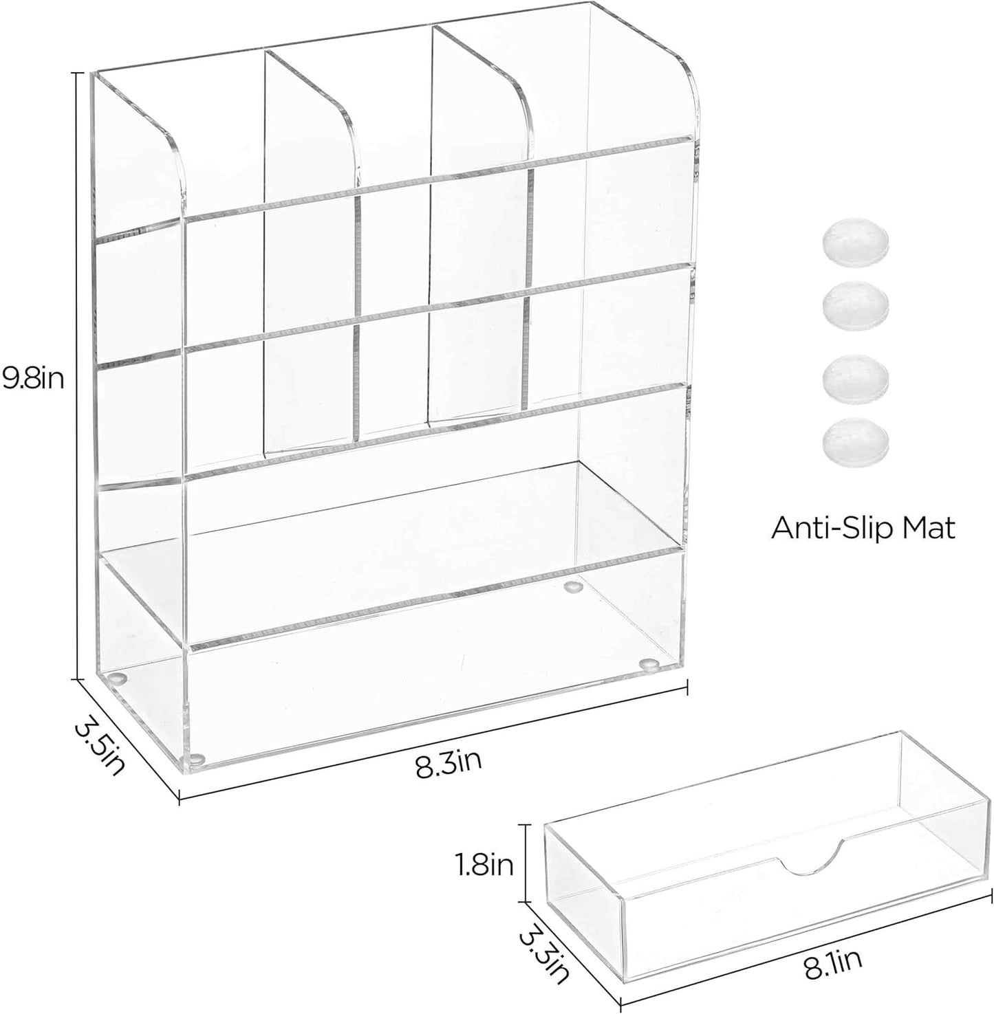 HBlife Acrylic Pen Desk Organizer with Drawer, Clear Vertical Marker Organizer with 11 Compartments, Angled Large Stationary Pencil Display Holder, Art Supplies Organizer for Desk, School and Home
