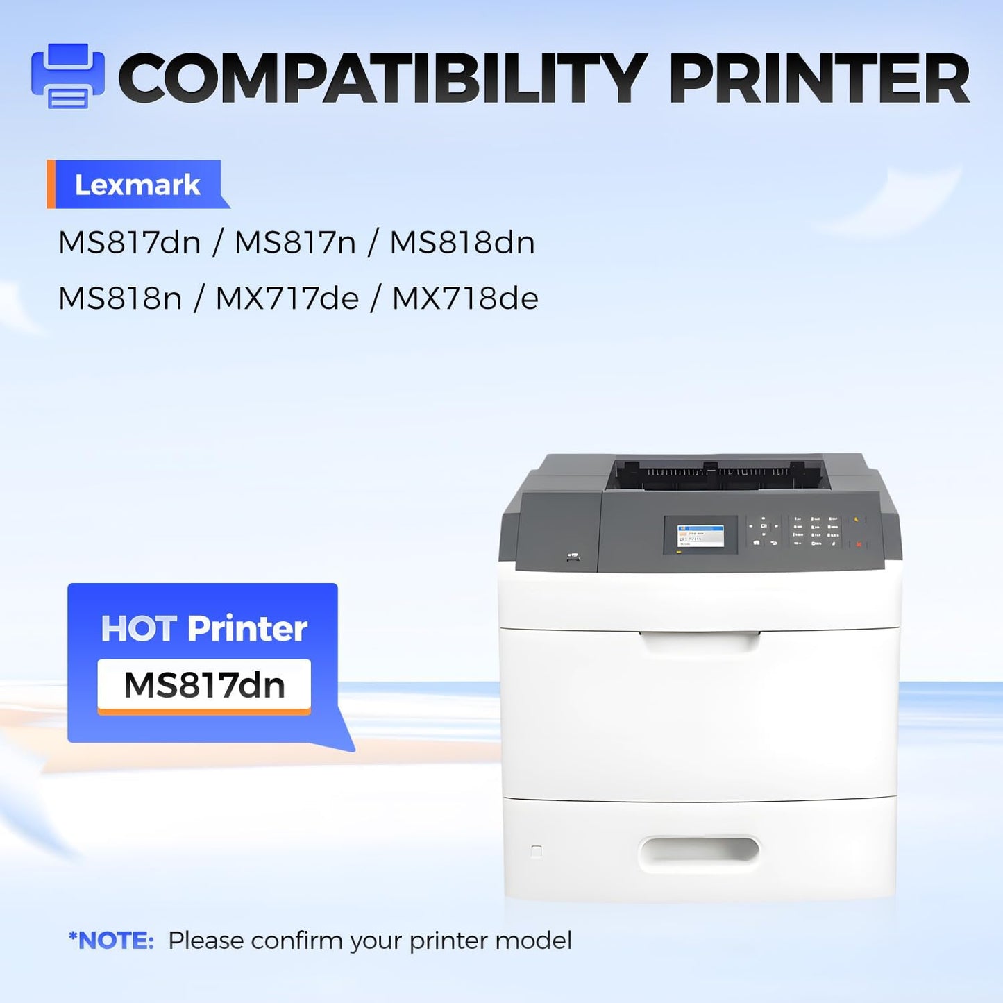 53B1H00 Black Toner Cartridge with chip 1-Pack High Yield Replacement for Lexmark 53B1000 53B1H00 Toner Compatible with Lexmark MS817dn MS817n MS818dn MS818n MX717de MX718de Laser Printer Ink Copier