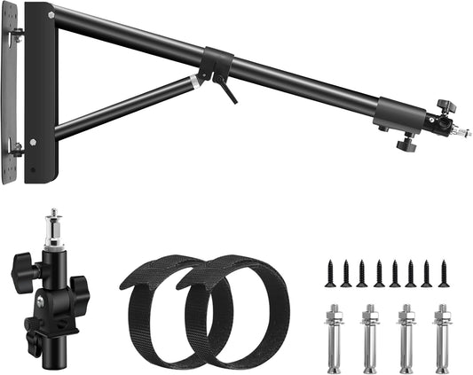 Wellmaking Wall Mount Triangle Boom Arm 53inch/135cm Length Adjustable Support 180° Flexible Rotation, Up to 4.26ft. With Tilt Adapter Light Stand with Standard 1/4 to 3/8 Metal Male Screw Photography
