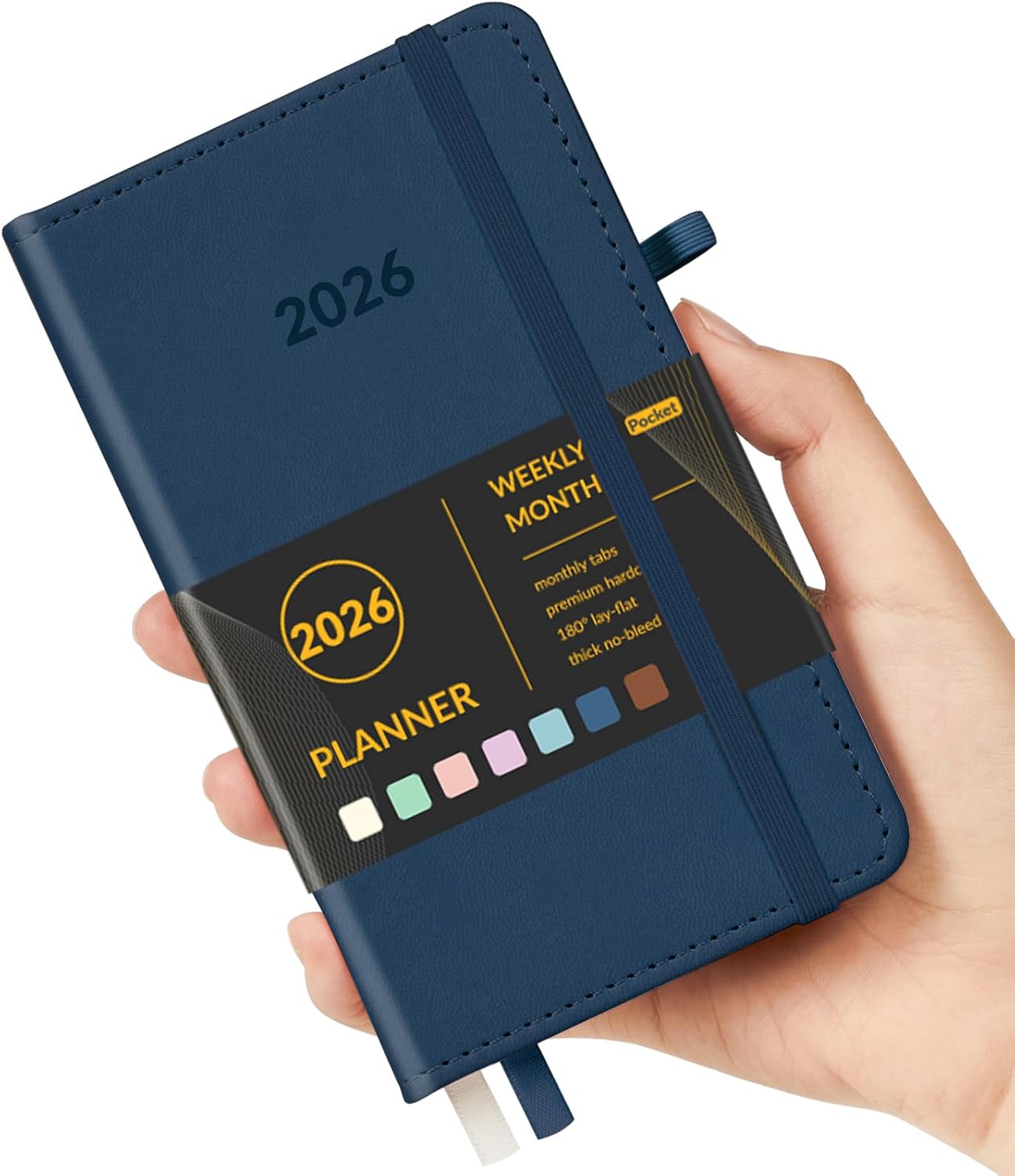 Forvencer Pocket Planner 2026, Weekly Monthly Planners with Month Tabs for Purse, 3.5" x 6", Oct 2025-Dec 2026 (15 Months), Small Daily Academic Calendar, Elastic Band, Hardcover Agenda for Women, Teacher