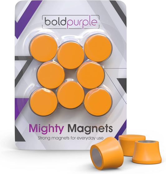 Strong Magnets for Whiteboard, Glassboard and Fridge (Orange, 8 Pack, Small). N54 Neodymium Rare Earth Heavy Duty Magnets for Home and Office Supplies.
