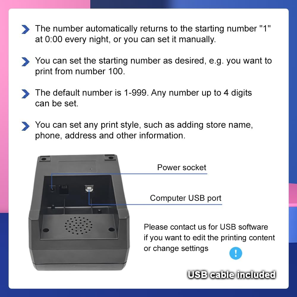 Take a Number Printer Ticket Thermal Printer Ticket Machine with 57mm Receipt Ticket Roll Show Different Department Name and Queue Number for Wireless Calling System for Haunted House(TP-4 Way)