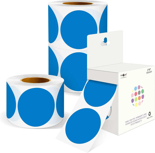 PARLAIM 2 inch Round Color-Code Dot Sticker Labels, 4 Rolls 2000 Adhesive Label Pack in Dispenser Box, Blue