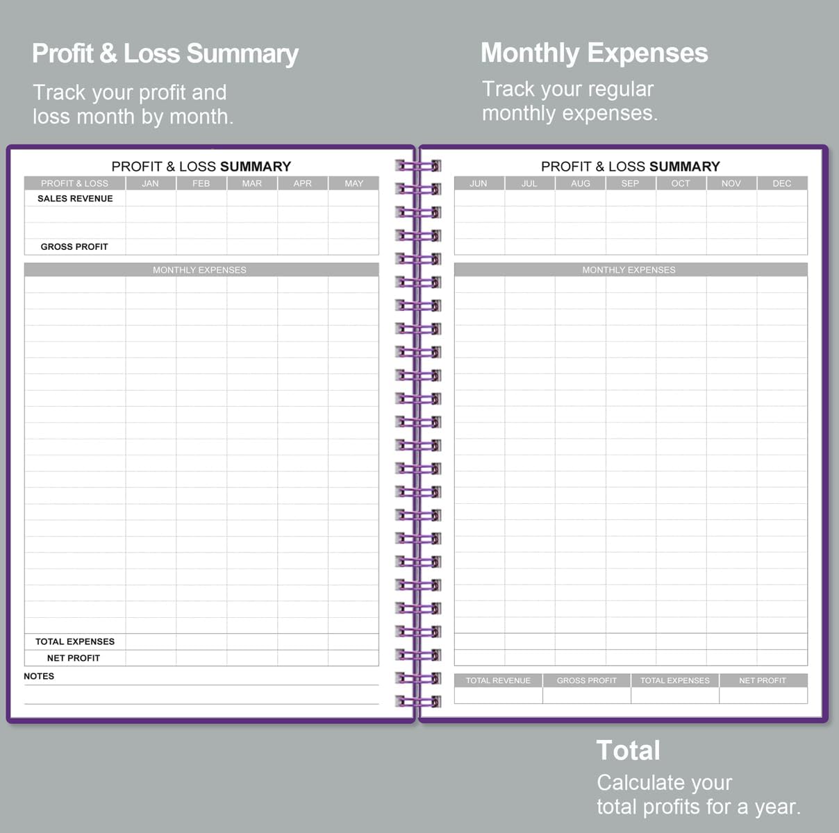 Heveboik Income & Expense Log Book - A5 Income and Expense Tracker for Small Business, Accounting Bookkeeping Tracking for Woman and Man, 5.8" x 8.3", Purple