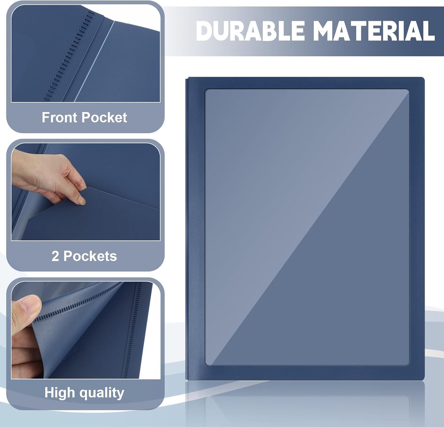 Teling 48 Pcs Plastic Folders with Front Clear Pocket and Business Card Holder 2 Pocket Folders Letter Size Paper for School Office Supplies Nice Gift for Christmas New Year School Supply (Dark Blue)