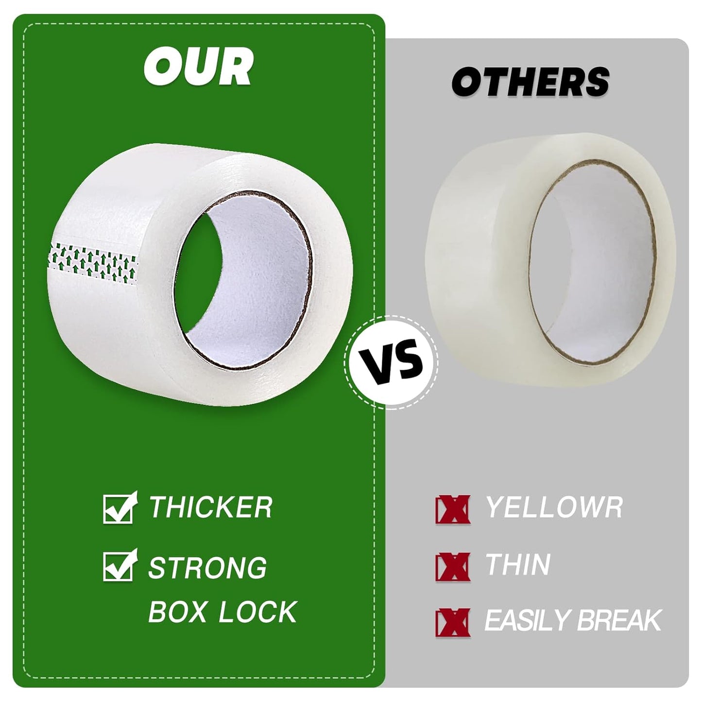 Clear Packing Tape (48 Rolls), Heavy Duty Packaging Tape for Shipping Packaging Moving Sealing, 2 inches Wide, 65 Yards Per Roll