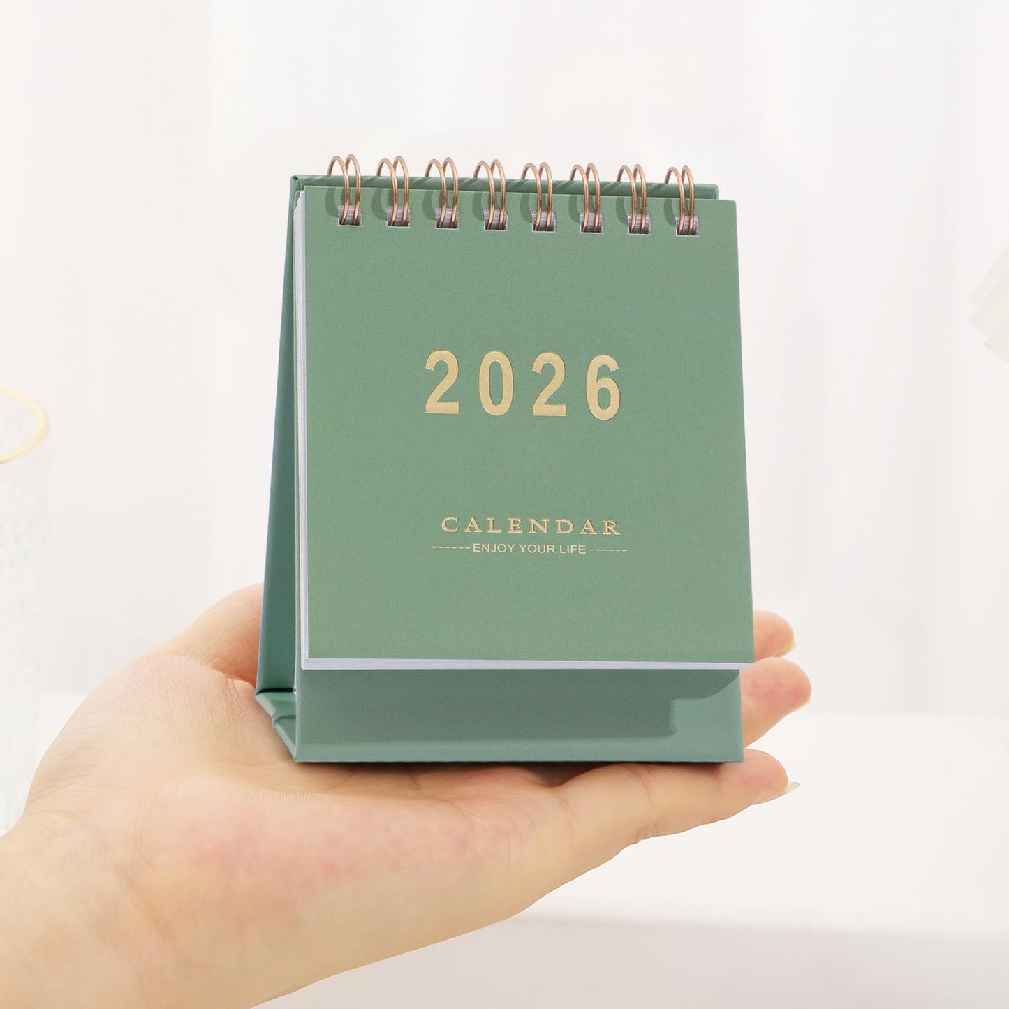 Mini Desk Calendar 2025-2026 - Runs From July 2025 until Dec 2026 Monthy Small Desktop Calendar 250 GSM Thick Paper Twin-Wire Binding for Home or Office (Green)