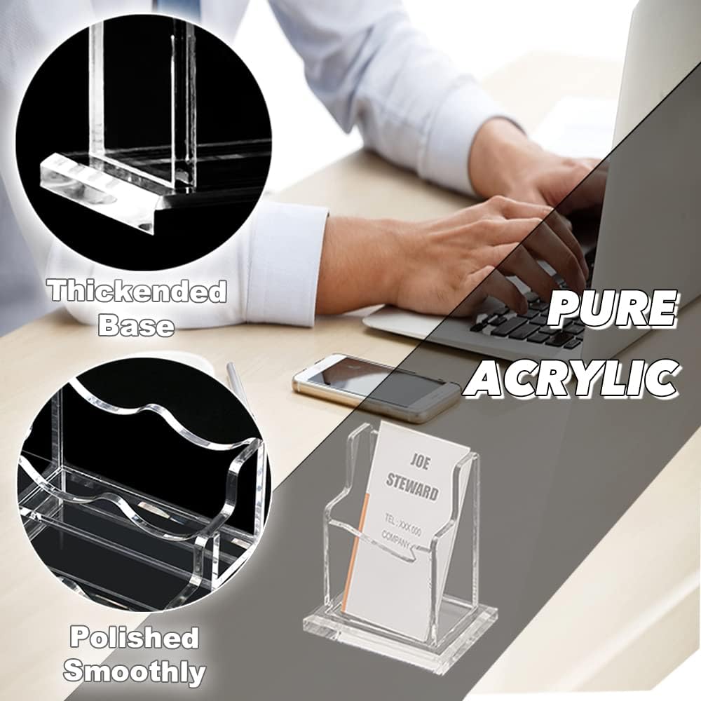 PARTSPOWER 2 Packs Acrylic Business Card Holders for Desk, Vertical Clear Business Name Card Display Stand, Desk Accessory Business Name Card Organizer (Vertical, 1-Slot)