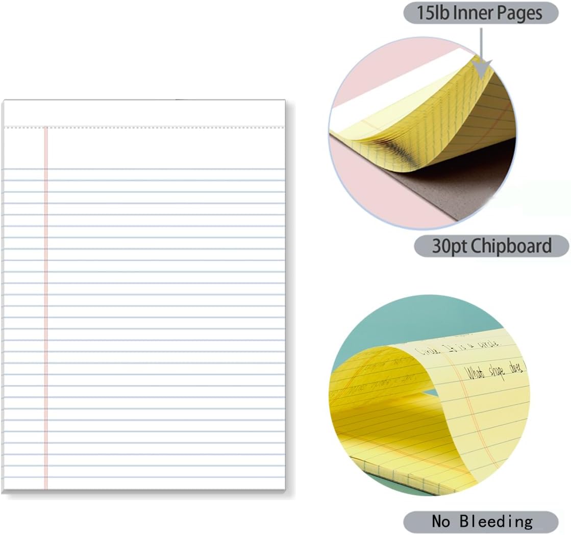 KAISA Legal Pads 8.5x11 inch Writing Pads, Wide Ruled Notepads Large Note Pads, White 50 Sheets 12 Pads,WT-MWT50W