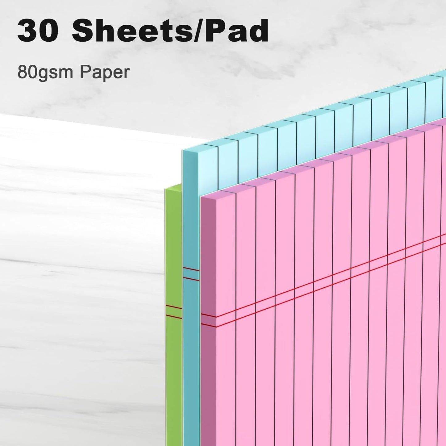 Colored Legal Pads 8.5 x 11 Note Pads 8.5x11 inch, Wide Ruled Clear Print Writing Pads 30 Sheets/Pad, 20lb Colored Paper, Perforated Notepad with Sturdy Back (3 Pads)