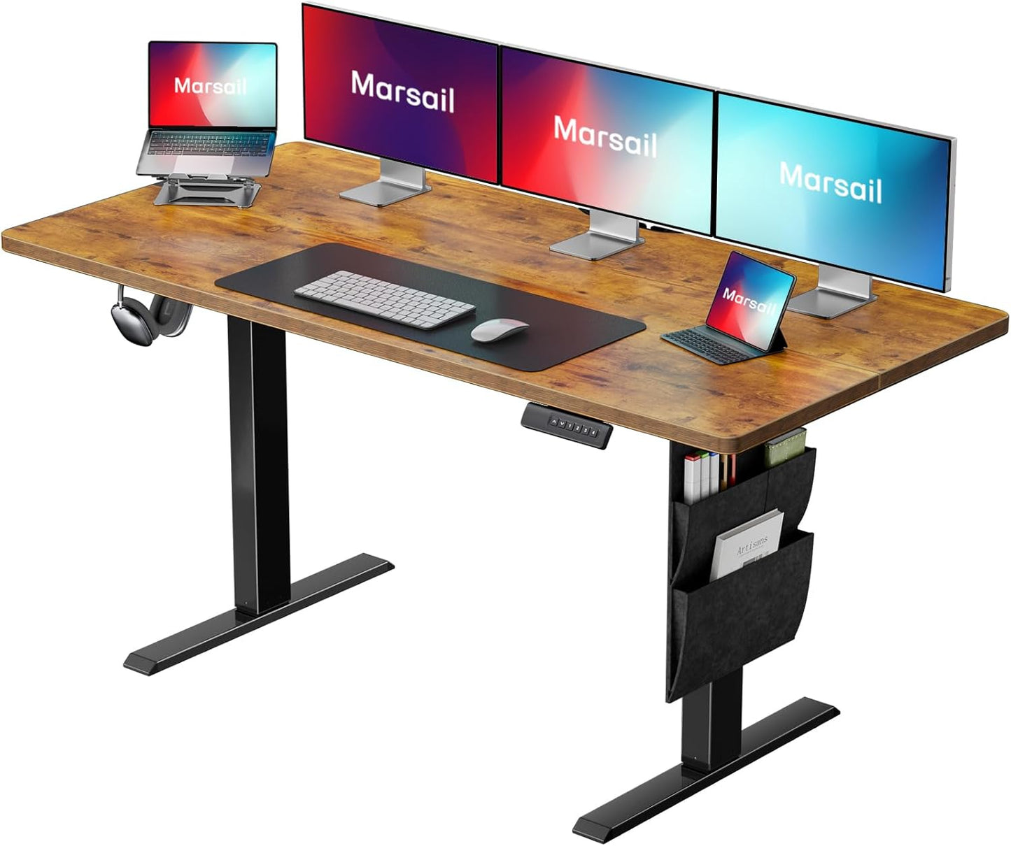 Marsail 55x24 Electric Standing Desk - Adjustable Height Computer Desk with Memory Presets, Storage Bag & Cable Management for Home Office & Gaming Workstations