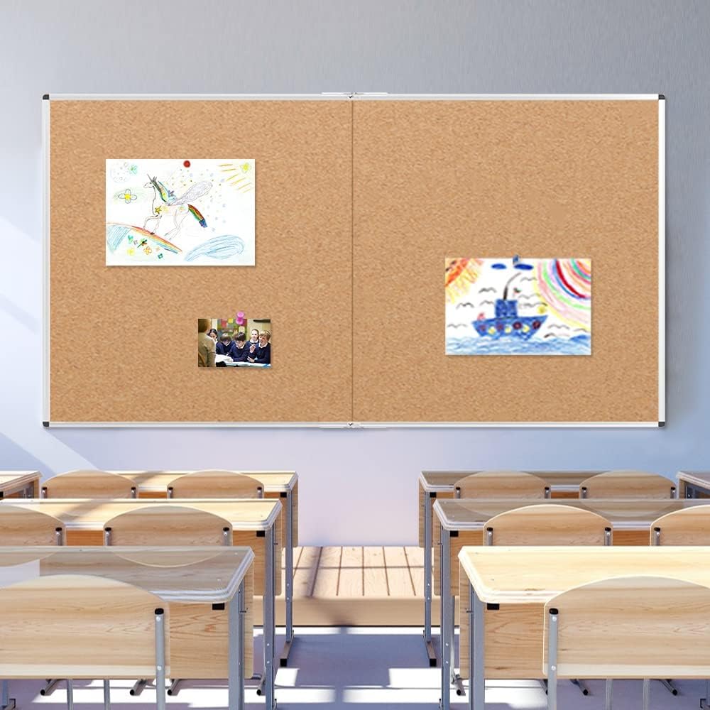 VIZ-PRO 72" x 48" Large Cork Bulletin Board, Foldable & Wall-Mounted Notice Pin Board with Silver Aluminum Frame, for School Home Office - 6' x 4' Corkboard