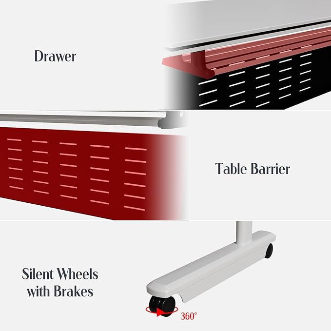 4Pack Conference Room Table, Folding Conference Table for Office Classroom, Mobile Training Tables with Casters Silent Wheels, Large Rectangular Convertible Modular Seminar Tables (L63in)