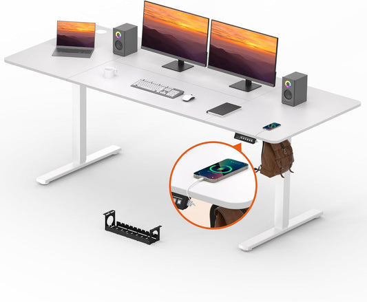 Adjustable Standing Desk, Large 79x31 Inches Standing Desk with Cable Management, Height Adjustable Home Office Computer Desk with Memory Preset&Charging USB Port&Sedentary Reminder