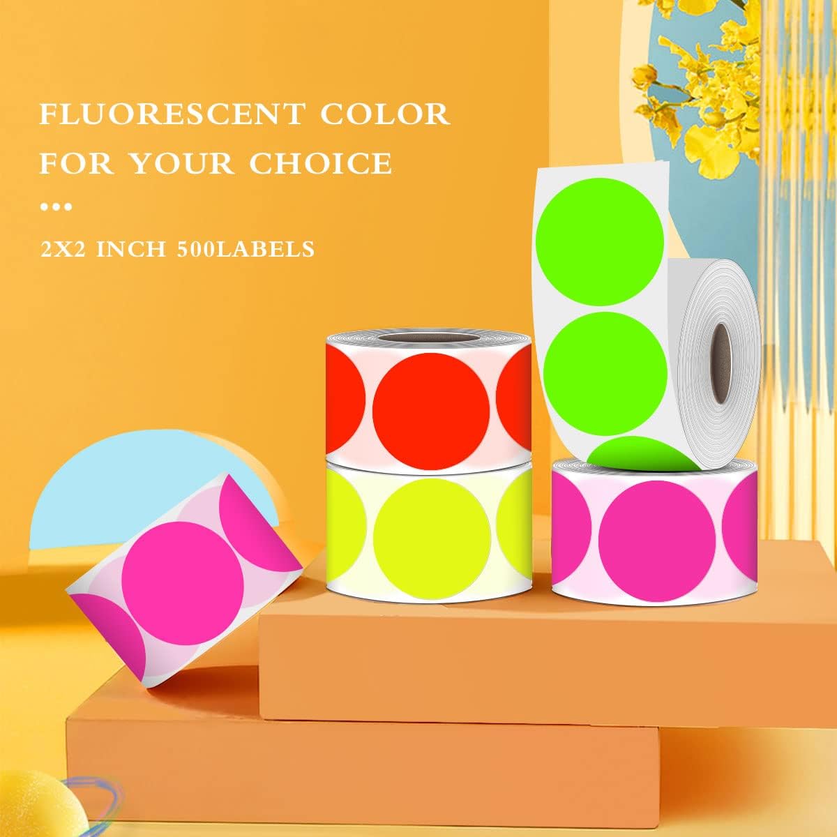 PARLAIM 2" Round Circle Dot Sticker 500pcs Color Coded Labels Permanent Adhesive Writable Surface for Inventory Storage Organizing Moving, Fluorescent Yellow