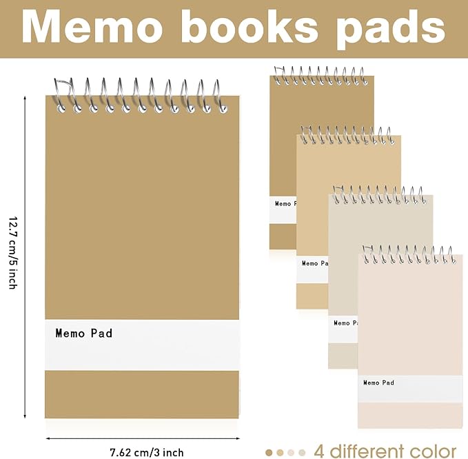 Thenshop 100 Pads Spiral Memo Bulk 3'' x 5'' Top Bound Memo Book 60 Sheets Small Mini Notebooks Lined Wire Bound Pocket Steno Book for Home, Office, School (Colorful)