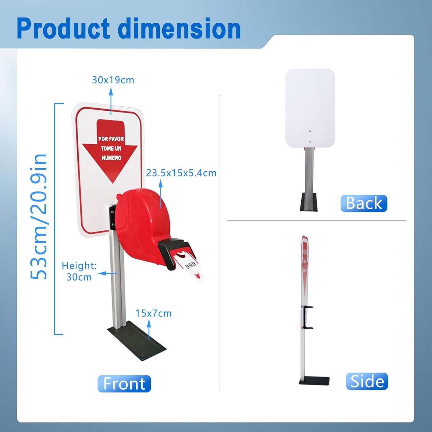 Take-A-Number System Ticket Dispenser with Counter Stand and 1 Roll 3 Digit Queue Ticket 2000 Tickets for Queue Call System (K-T-3-ES)