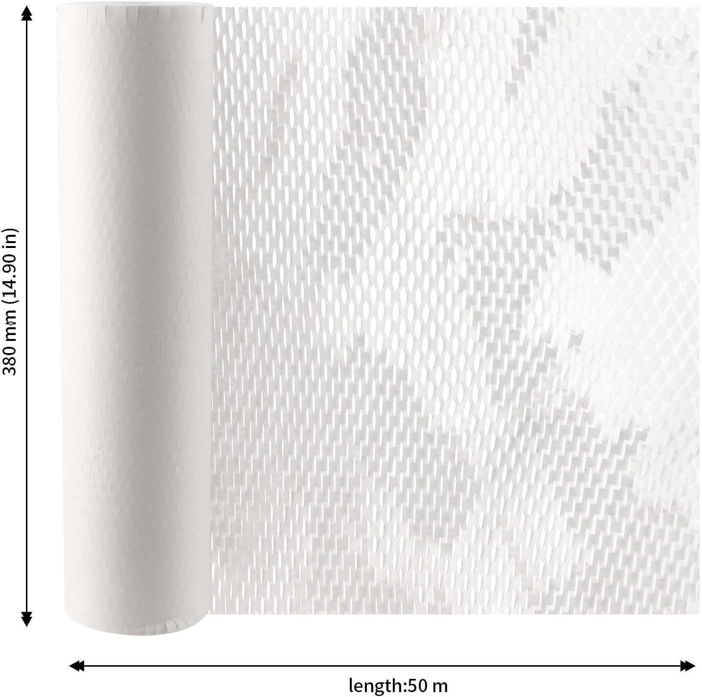 JAPCHET 15 In x 164 Ft White Honeycomb Packing Paper, Honeycomb Paper with Sticker Labels and 10 m Rope Honeycomb Wrap Roll for Packaging and Shipping