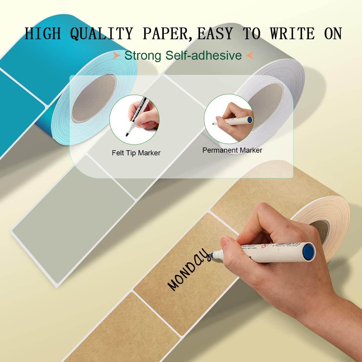 PARLAIM 5 X 3 inch Natural Brown Kraft Paper Inventory Labels Rectangle Color Coding Stickers, 250PCS Permanent Warehouse Moving Box Square Label