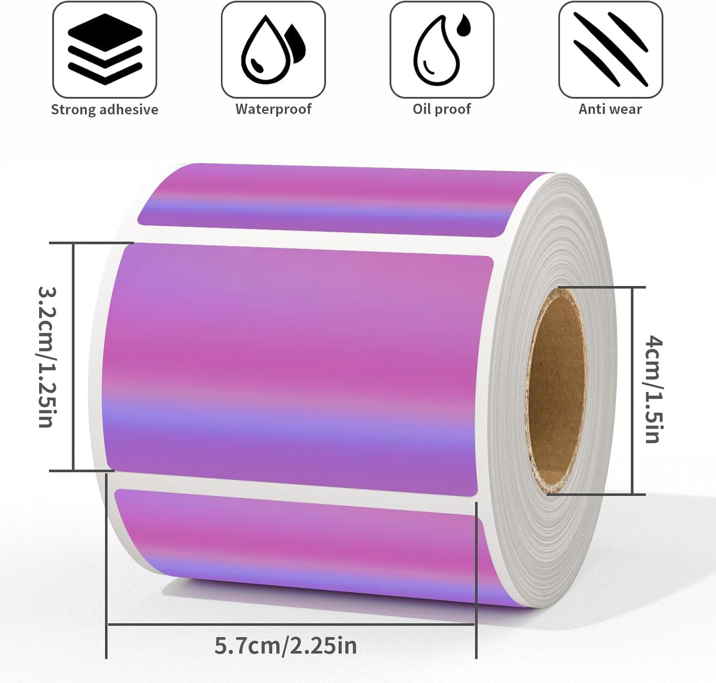 MFLABEL 2.25" x 1.25" Holographic Purple Thermal Labels, 500pcs Waterproof Self-Adhesive Printable Stickers for Thermal Printers, Small Business Logo, Barcode, Packaging