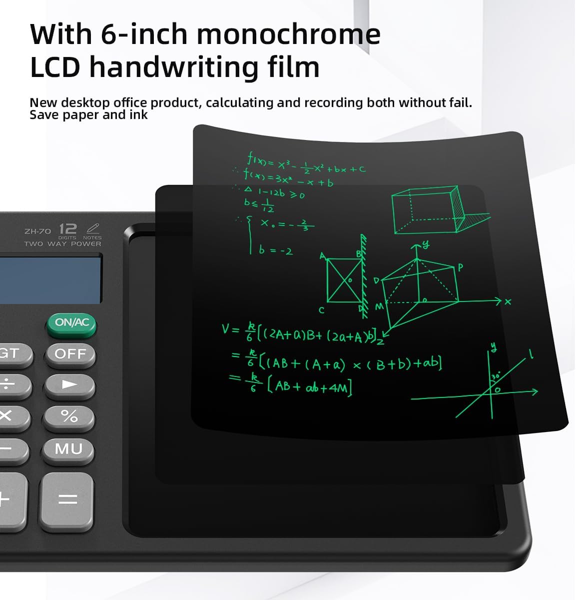 Scientific Calculator with Pull - Out Stylus, 12 - Digit Wide Screen & 100,000+ Reusable Writing Pad, One - Click Clear/Lock, Solar & Battery Dual Power, Portable for School Office Business (Black)