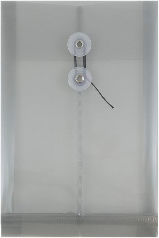 JAM PAPER Plastic Envelopes with Button & String Tie Closure - 6 1/4 x 9 1/4 - Smoke Grey - 12/Pack