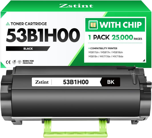 53B1H00 Black Toner Cartridge with chip 1-Pack High Yield Replacement for Lexmark 53B1000 53B1H00 Toner Compatible with Lexmark MS817dn MS817n MS818dn MS818n MX717de MX718de Laser Printer Ink Copier