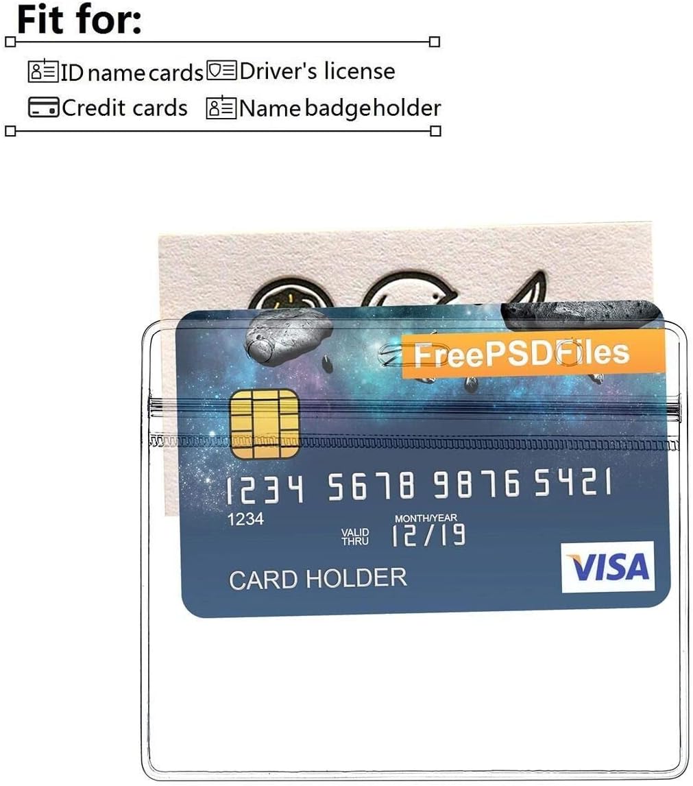 Clear Plastic Name Tag Holder and Metal Badge Clips with Vinyl Straps Waterproof PVC ID Card Holders Heavy Duty(50 Pack, Horizontal Large 3x4)