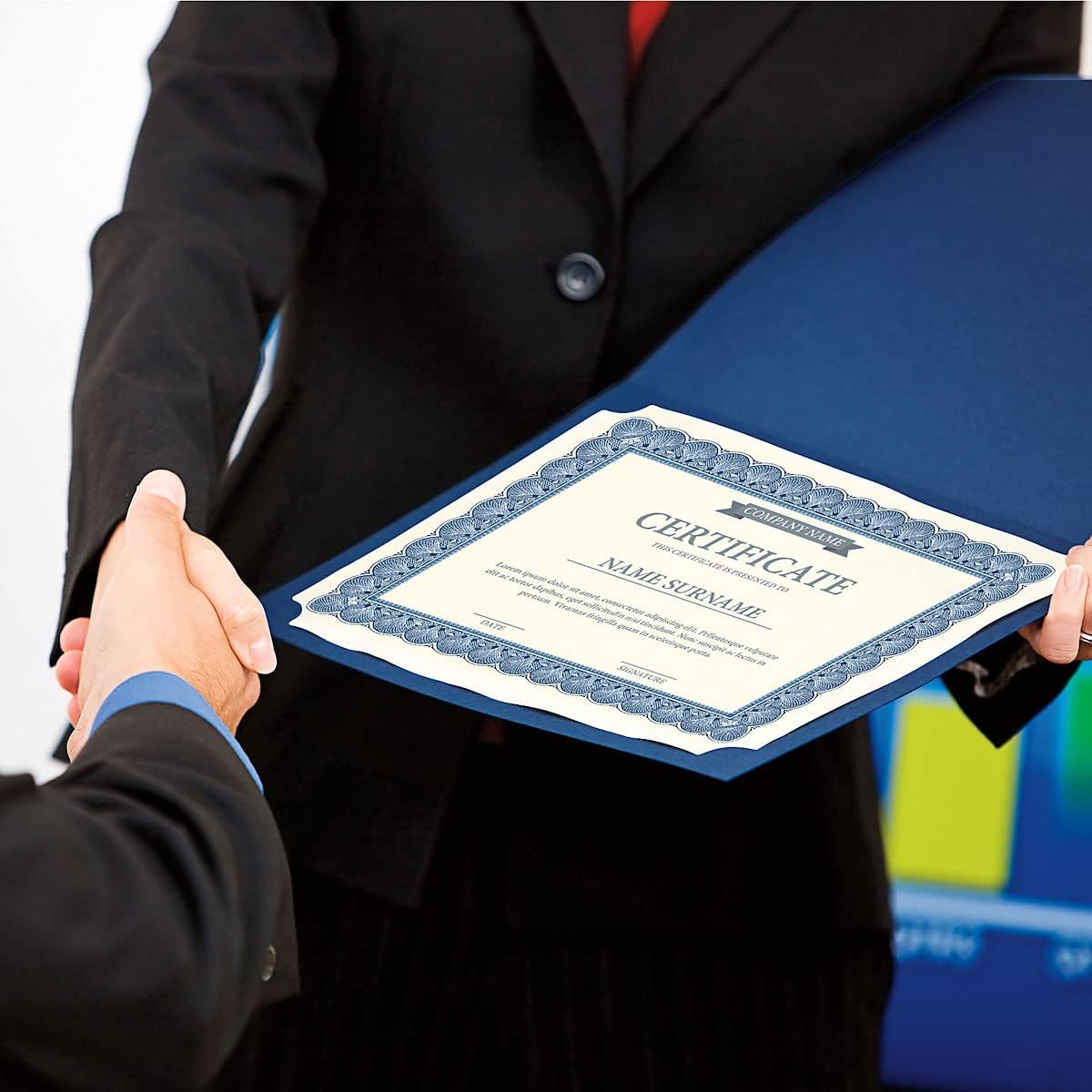 Plain Blue Certificate Folders - Pack of 25, Linen Cover 80 lb. Stock, Folded, Die-Cut Corners, for Office, Business Awards, Graduation, School Diploma Holder, 9-1/2" x 12"