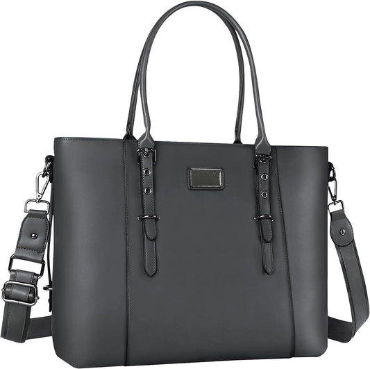 MOSISO PU Leather Laptop Tote Bag for Women, Waterproof Large Capacity Business Work Briefcase Shoulder Laptop Bag
