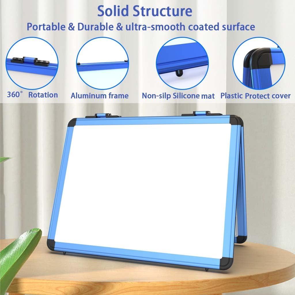 4 Sided Foldable Whiteboards Calendar, 17"x13" Desktop Whiteboard, Integrating with Monthly and Weekly Planner, Multi-Functional Whiteboard Suitable for Home, School and Office.